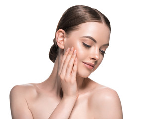 Healthy skin woman face close up beautiful female young model
