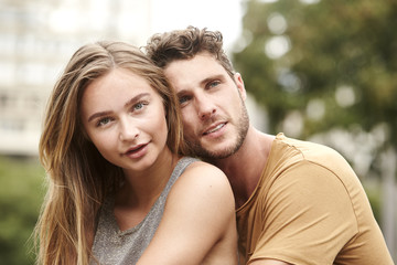 Portrait of young couple in city, brazil