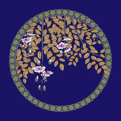 Floral ornament round. Vector illustration of an ornament made of branches. Autumn theme.