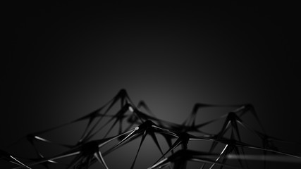 Transparent black molecular grid 3D render
