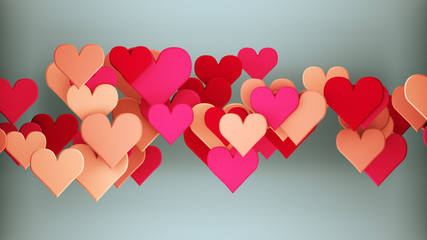 Colorful heart shapes abstract romantic 3D rendering