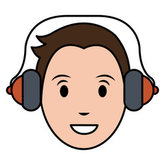 young man head with headphone character