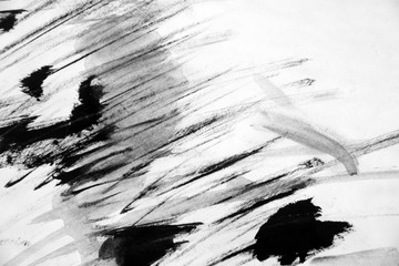 Black and white hand painted background texture with grunge brush strokes