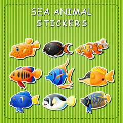 Cute cartoon sea animals on sticker