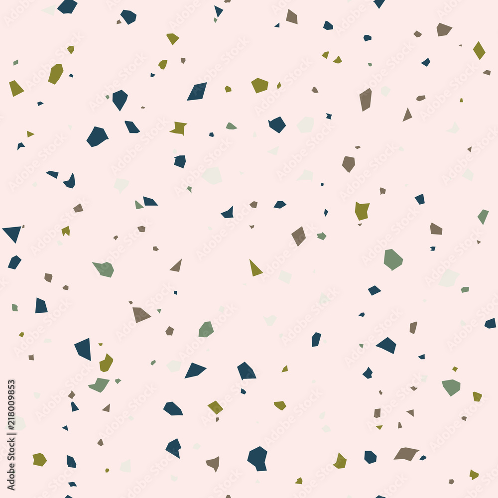 Poster Terrazzo flooring textured surface modern abstract pattern. Vector seamless abstract repeat with chips of marble or granite in soft pastel  colors.