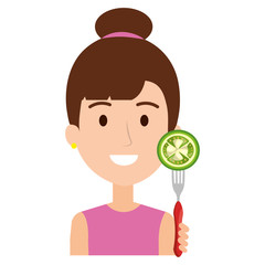 woman with fresh tomato in fork