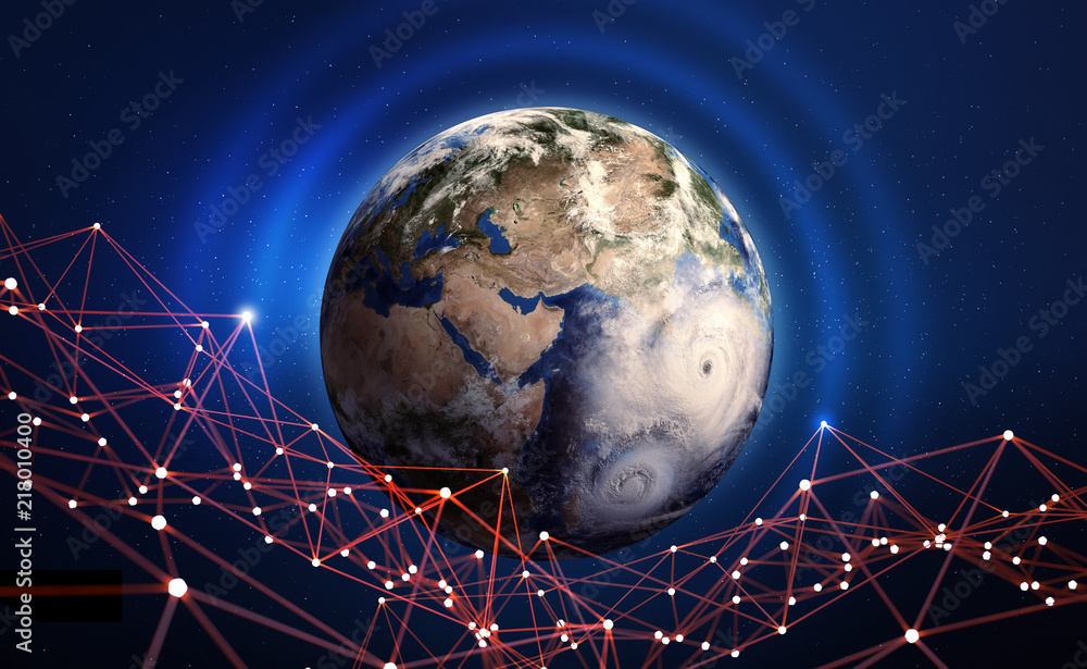 Aufkleber global network. information technology of planet earth. era of digital communication. blockchain 3d 