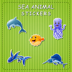 Cute cartoon sea animals on sticker