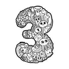 Hand drawn doodled kids numbers. Cute monstred numbers, math symbols.