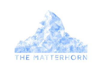 The Matterhorn. Mountain of the Alps, Switzerland, Italy. Abstract illustration on white background. Blue mountains. Wallpaper, poster, card. Travel, tourism. Trekking, climbing, camping, hiking.