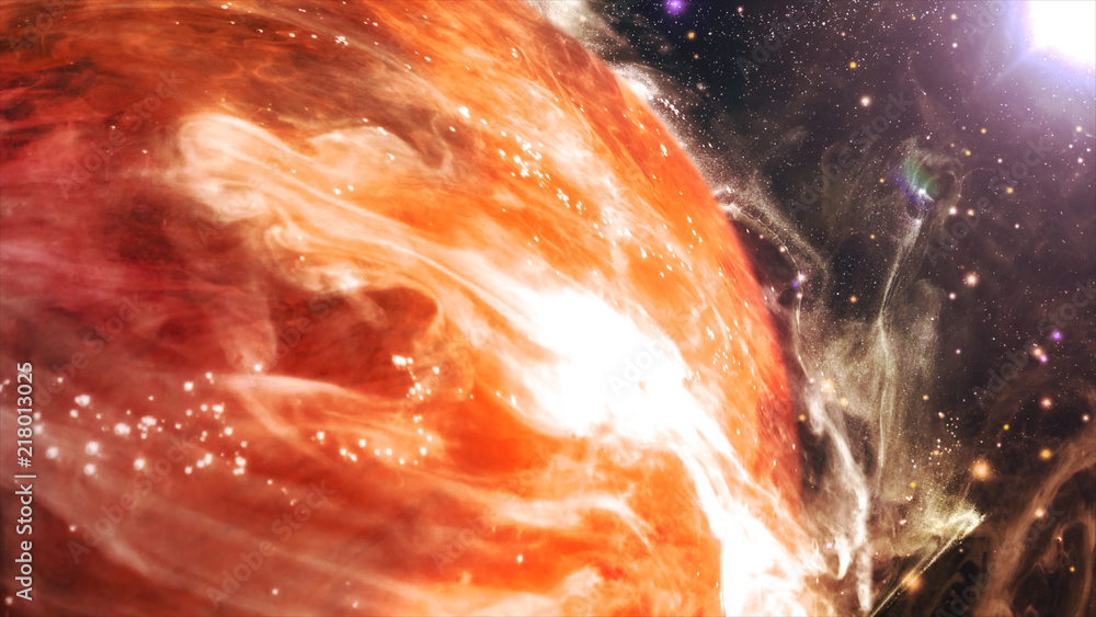 Aufkleber view of mars planet from space with sun and clouds
