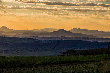 Mountains in sunet in Lesotho