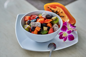 Fresh tasty fruit salad in the bowl.