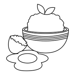 kitchen bowl with mashed potatoes and egg broken