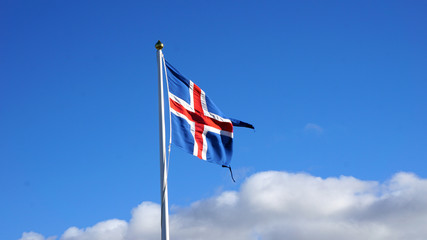 Iceland national flag at Thinvellir National Park