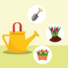 watering can shovel potted flowers gardening image