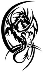 Dragon black tribal tattoo on white background