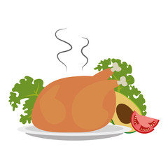 dish with delicious chicken and vegetables vector illustration design