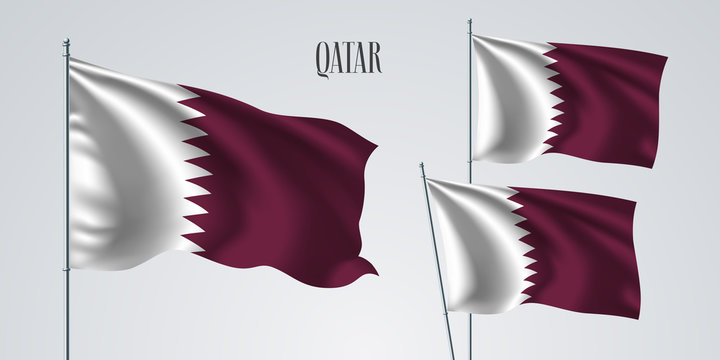 Qatar waving flag set of vector illustration