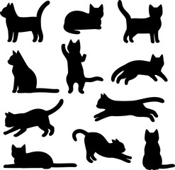 猫のシルエットのイラストセット