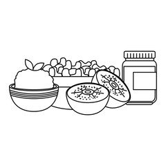 mushroom with kiwi and rice vector illustration design