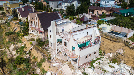 The destroyed luxury house after the earthquake