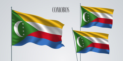 Comoros waving flag set of vector illustration
