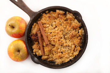 apple crumble on white background