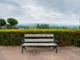 wooden park bench at a park