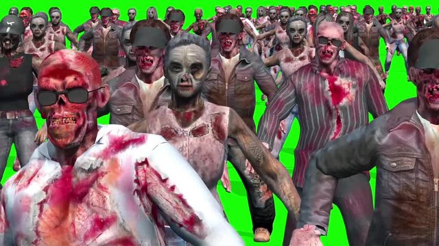 Invasion Zombies Horde Runcycle Green Screen 3D Rendering Animation
