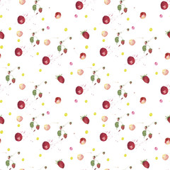 Cherry pattern/ Cherries repeat seamless pattern. Watercolor and digital hand drawn picture for textiles, fabrics, souvenirs, prints, packaging and greeting cards.


