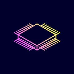 Microchip isometric icon. CPU, Central processing unit, computer processor. Abstract technology illustration.