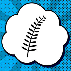Olive twig sign. Vector. Black icon in bubble on blue pop-art ba