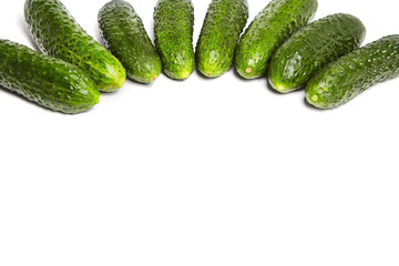 Fresh green cucumbers on white background. Gherkin