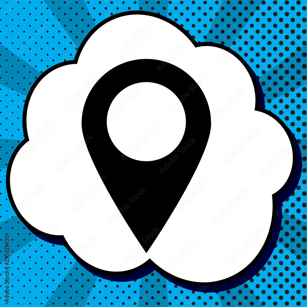 Aufkleber mark pointer sign. vector. black icon in bubble on blue pop-art