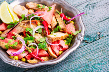 Meat salad with watermelon