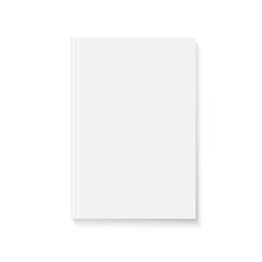 Closed book with blank white cover. Mock up magazine or brochure on a white background