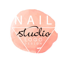 Nail studio logo, design element for nail bar, manicure saloon, manicurist technician vector Illustration on a white background
