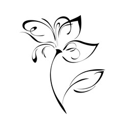 ornament 299. stylized flower on stem with leaf in black lines on white background