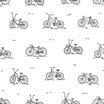 Cute Bicycle Seamless Hand drawn Pattern
