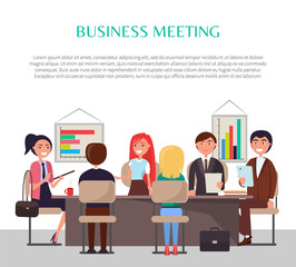 Fototapeta na wymiar Business Meeting Poster with Workers at Table