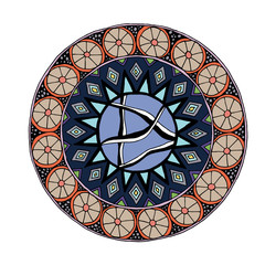 Decorative hand drawn mandala with different geometrical elements, anti stress therapy pattern, blue colors. Vector