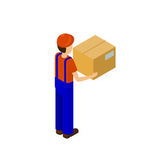 Delivery Service Man with Paper Box Back Vector