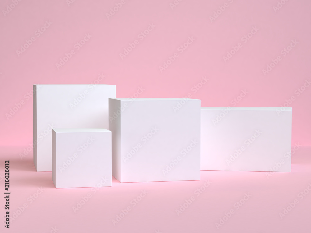 Poster many white square shape minimal pink scene 3d rendering
