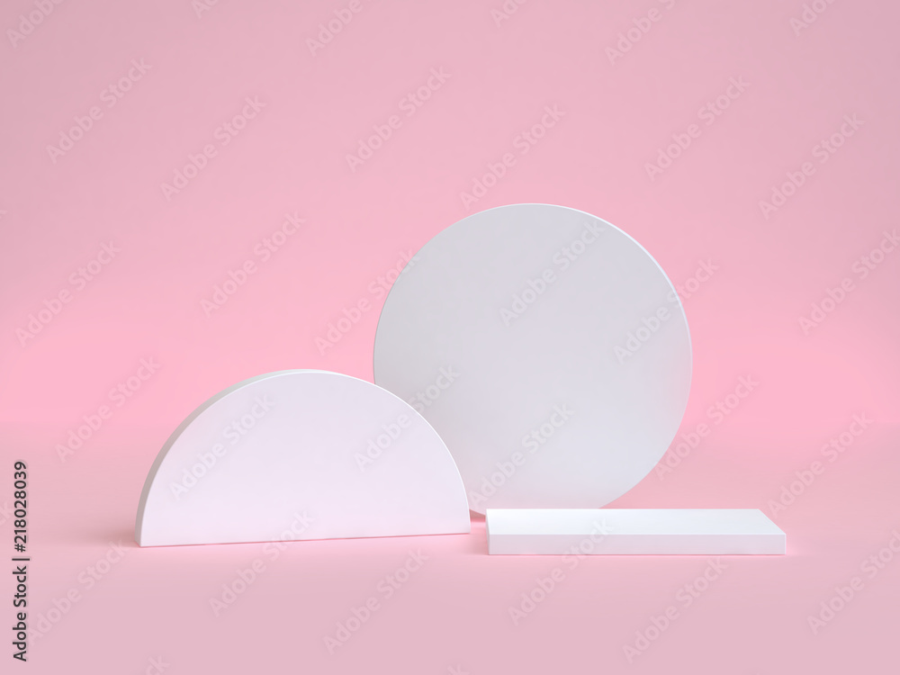 Poster white circle and semi-circle geometric shape 3d rendering pink background