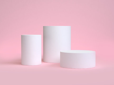 White Cylinder Shape Minimal Pink Scene 3d Rendering