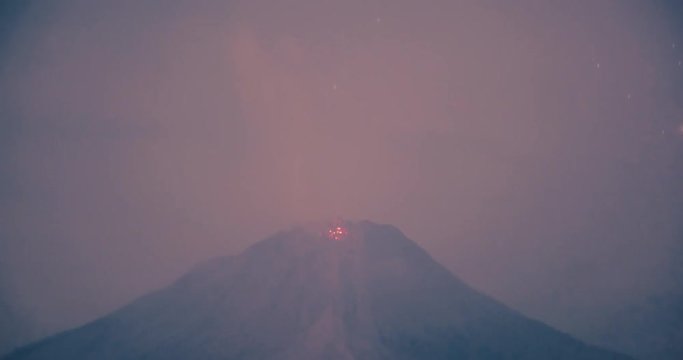 Sinabung volcanic eruption night timelapse clip, Indonesia