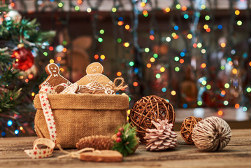 Gingerbread man with cookies and Christmas decoration.