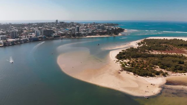 Aerial drone view of Pumicestone Passage, Bribie Island and Caloundra