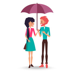 Loving Couple Stands under Umbrella Illustration